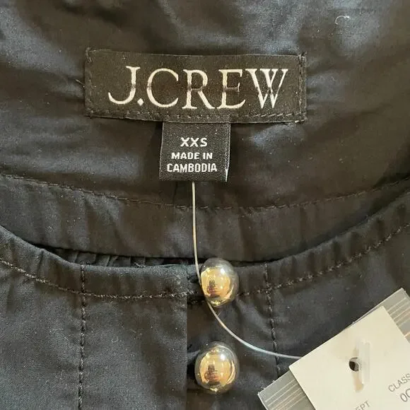 J.Crew Shirred Popover Top Cotton Poplin Long Sleeve Office Date CI522 Black XXS - Picture 13 of 15